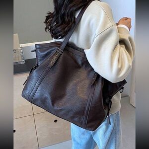 Luxe coffee brown vegan leather shoulder crossbody bag